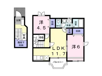 サンパティークB(2LDK/2階)の間取り写真