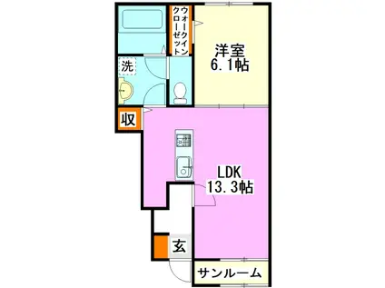 コート・ソレイユ伊川B(1LDK/1階)の間取り写真