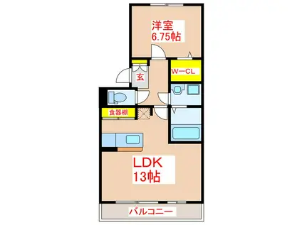 ロータス鹿児島中央(1LDK/3階)の間取り写真