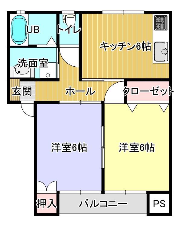 メゾン天童(2DK/1階)の間取り写真