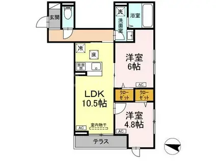 セレスティア西綾瀬(2LDK/1階)の間取り写真