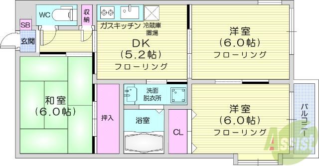 シュトラール弐番館(3DK/1階)の間取り写真