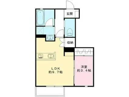 足利市1KS(1K/1階)の間取り写真