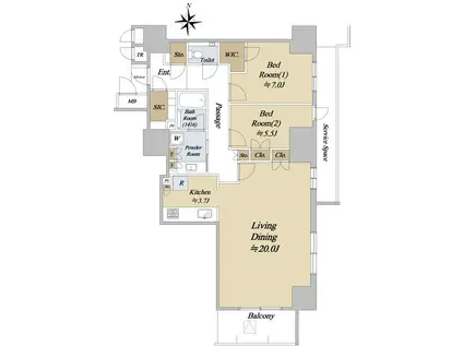 ジオタワー新町(2LDK/4階)の間取り写真