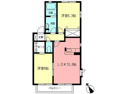 アリエスII(2LDK/2階)の間取り写真