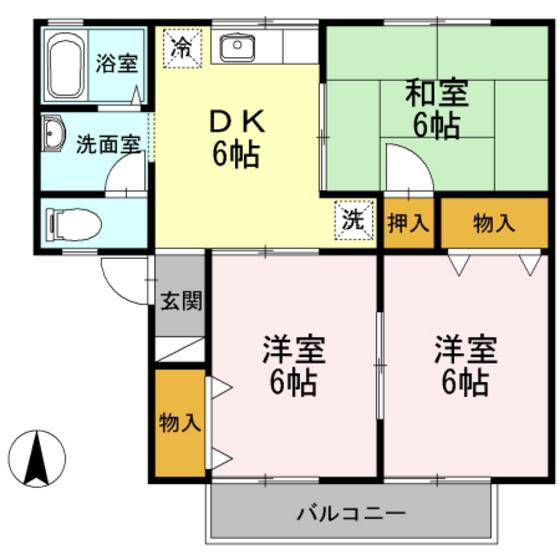 セジュール花尻 A棟(3DK/2階)の間取り写真