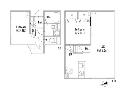 PASEO下北沢代沢II(2LDK/1階)の間取り写真