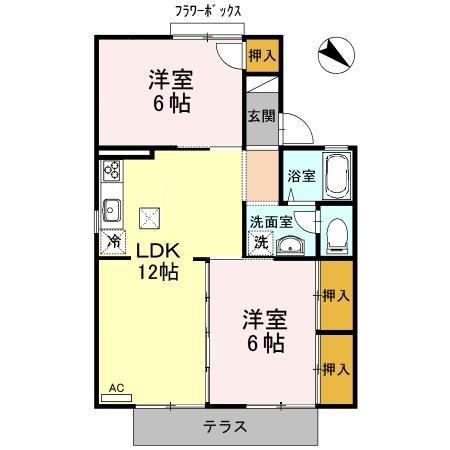 ガーデンハウス A棟(2LDK/1階)の間取り写真