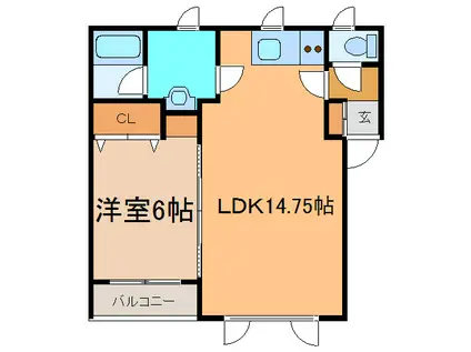 K&KコーポラスF(1LDK/2階)の間取り写真