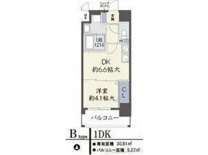 アザレア梅田(1DK/6階)の間取り写真