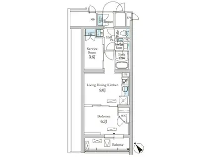 パークアクシス北千束MOCXION(1SLDK/4階)の間取り写真