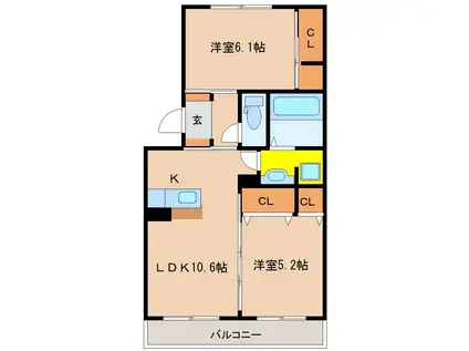 Sビレッジ (2LDK/2階)の間取り写真