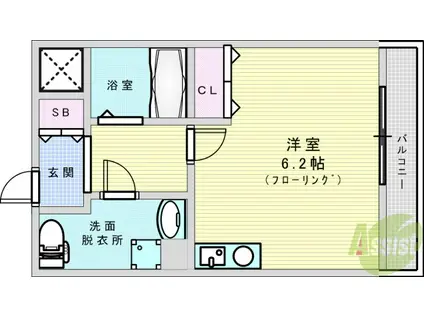 ドミニオン豊津1(1K/2階)の間取り写真