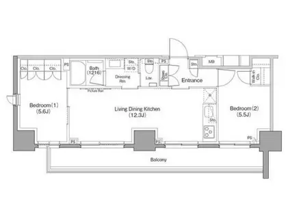 ザ・パークハビオ巣鴨(2LDK/9階)の間取り写真