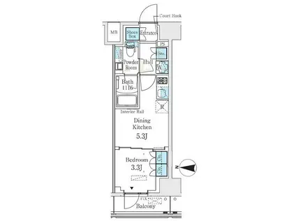 ベルファース錦糸町サウス(1DK/5階)の間取り写真