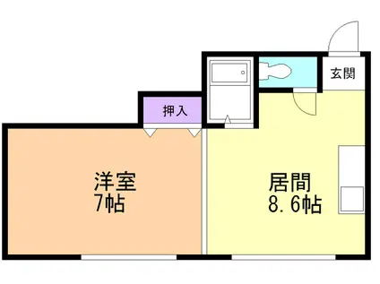 マンションT(1DK/3階)の間取り写真