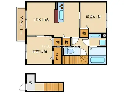 ラ・フォート(2LDK/2階)の間取り写真