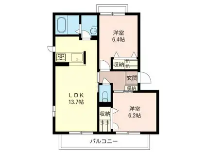 ヴィライーストB(2LDK/3階)の間取り写真