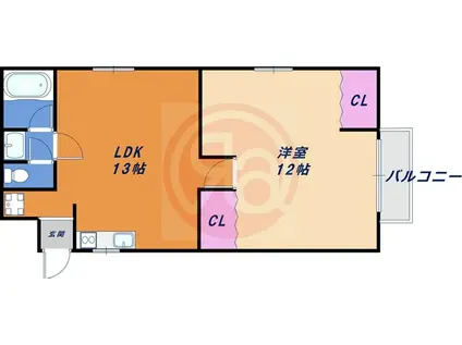 天下茶屋ハイツ(1LDK/3階)の間取り写真