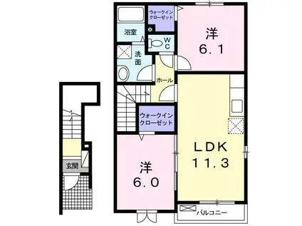 ラブニールM(2LDK/2階)の間取り写真