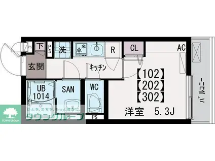 イクシオひばりヶ丘(1K/1階)の間取り写真