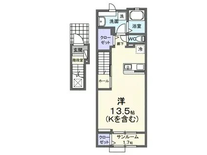 レジデンス唐津 I(ワンルーム/2階)の間取り写真