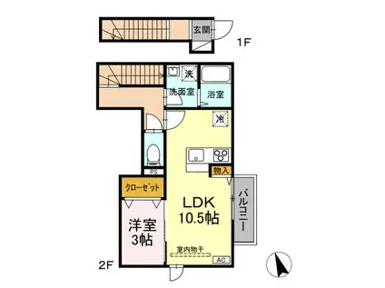 D-ROOM北上青柳町(1LDK/2階)の間取り写真