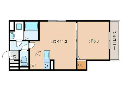 GRAMM御陵荒木C(1LDK/1階)の間取り写真