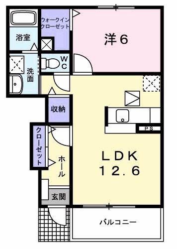 ハピネスB(1LDK/1階)の間取り写真