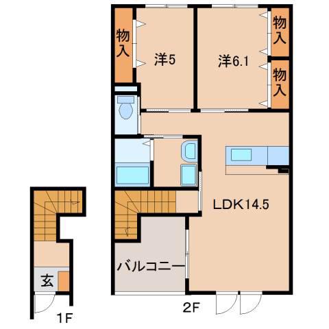 グランアセット上山(2LDK/2階)の間取り写真