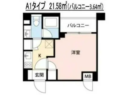 スクエアシティ横濱根岸(1K/6階)の間取り写真