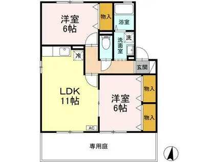 ドミール大口 C棟(2LDK/1階)の間取り写真