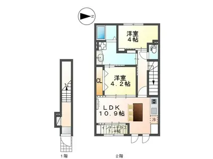 大阪府松原市丹南アパート(2LDK/2階)の間取り写真