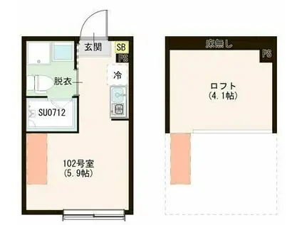 ハーモニーテラス上石神井V(ワンルーム/2階)の間取り写真