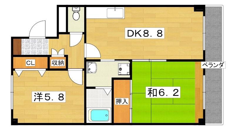 マンション奥野(2DK/3階)の間取り写真