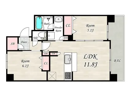 エステムコートディアシティサウス(2LDK/4階)の間取り写真