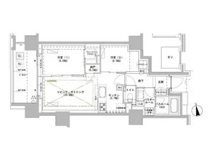 パークスフィア込神楽坂(2LDK/9階)の間取り写真