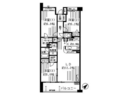ミレニアムコート青葉台(3LDK/2階)の間取り写真