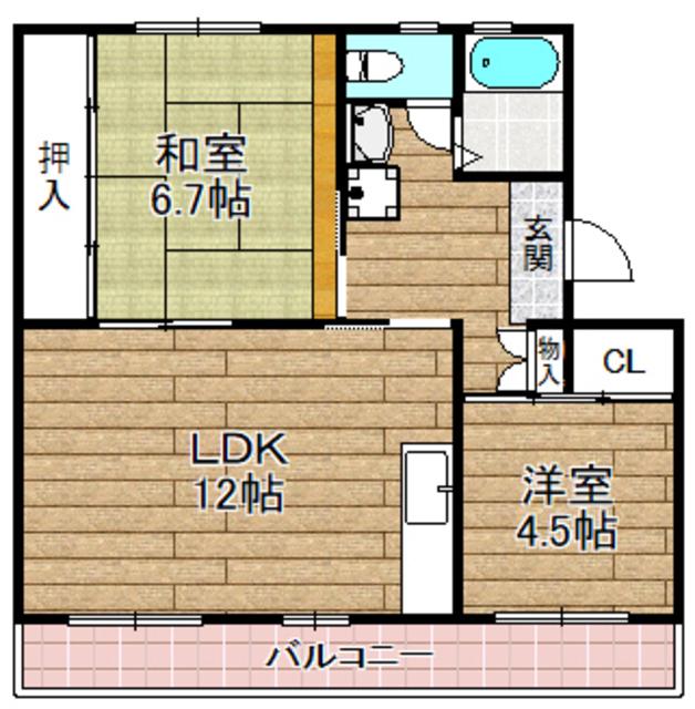 富田第二71号棟(2LDK/4階)の間取り写真
