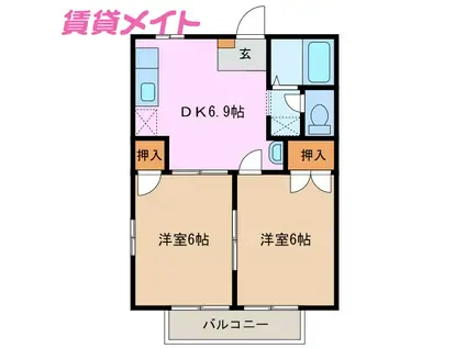 アーバンハイツB(2DK/1階)の間取り写真