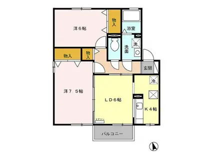 ロイヤルガーデン沢村E棟(2LDK/1階)の間取り写真