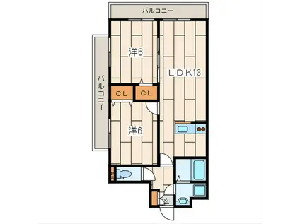 TERRACE本厚木II(2LDK/2階)の間取り写真