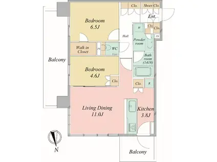 シティタワーズ東京ベイ ウエストタワー(2LDK/13階)の間取り写真