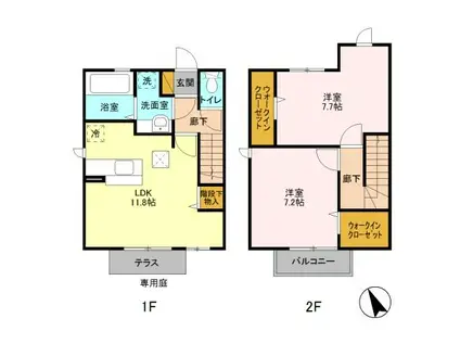 トワヴェール(2LDK/1階)の間取り写真