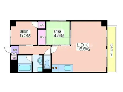 オリーブ清水丘(2LDK/5階)の間取り写真