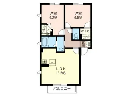 ソレアードB(2LDK/1階)の間取り写真