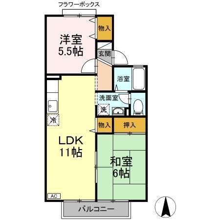 セジュールカワコ-(2LDK/1階)の間取り写真