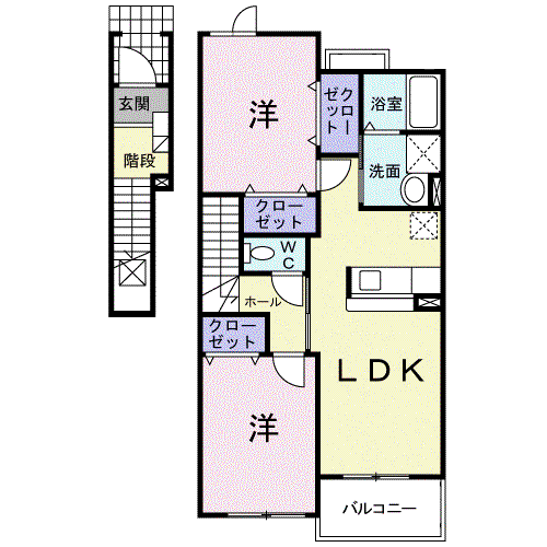 アルシオネ・クレメント(2LDK/2階)の間取り写真