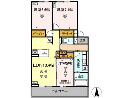 TORISIA T ノース(3LDK/3階)の間取り写真