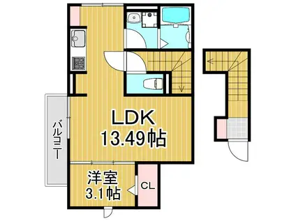 エクセリア高砂(1LDK/2階)の間取り写真